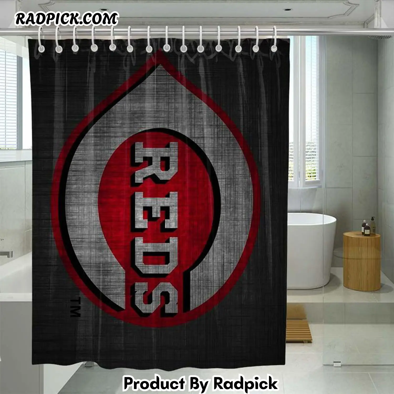 Texture cincinnati reds logo shower curtain set for bathroom decor gift for friends rp38796